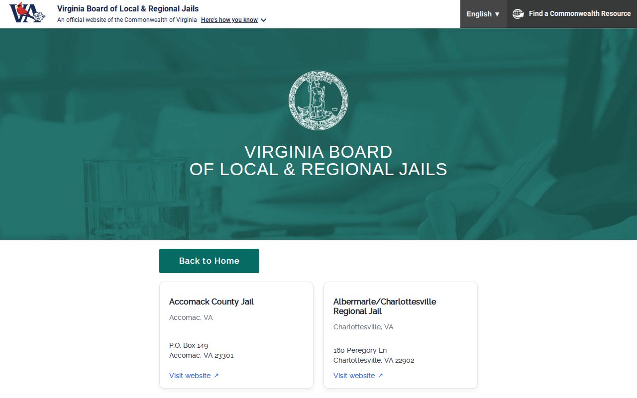 Central Virginia Regional Jail release records directory