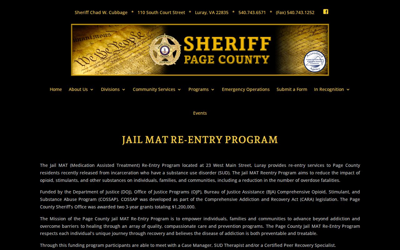 Page County released inmate MAT Re-Entry Program
