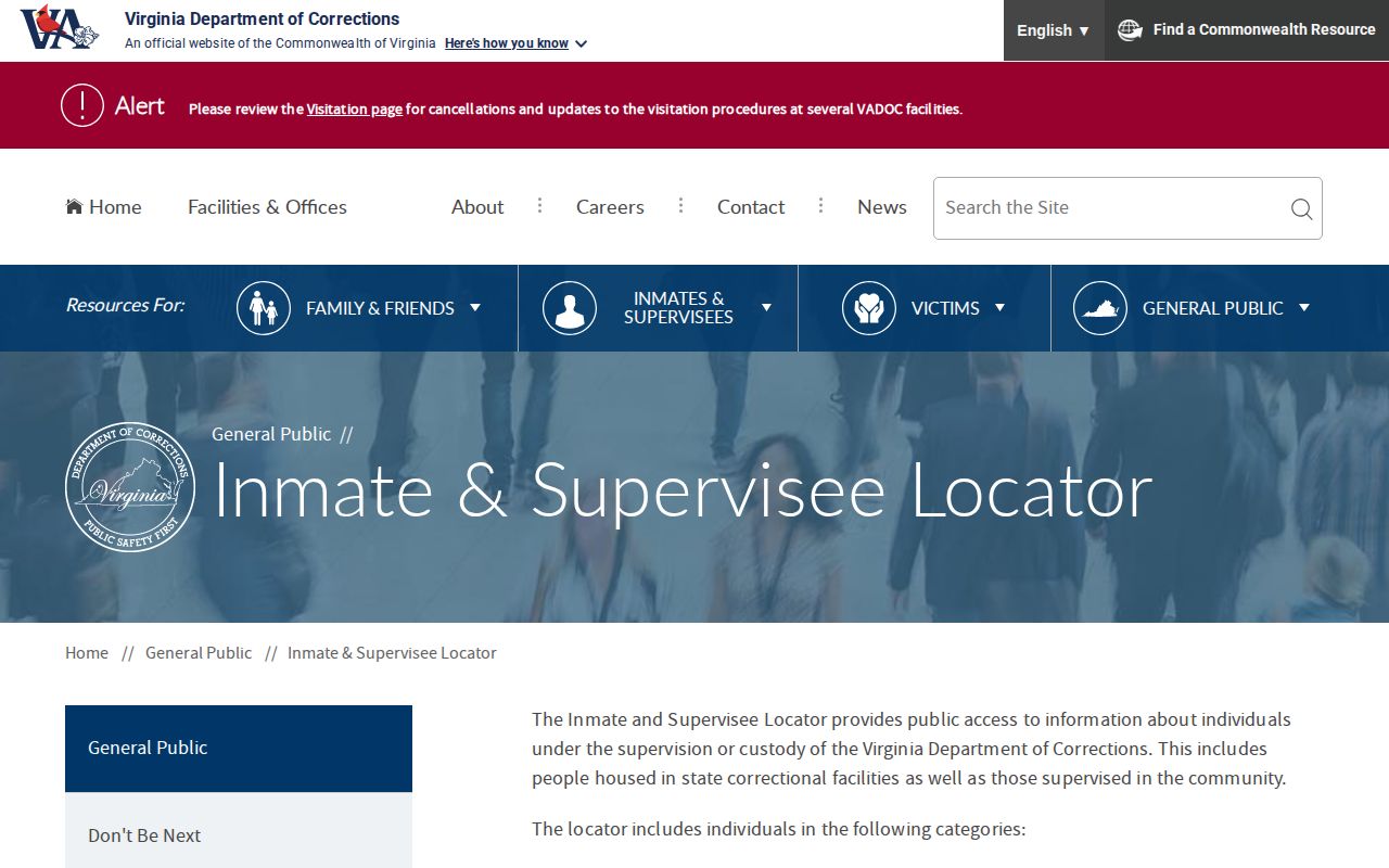 VADOC Page County released inmate locator