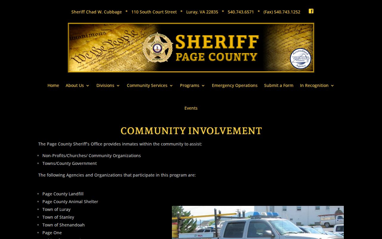 Page County Jail work release rules and custody status