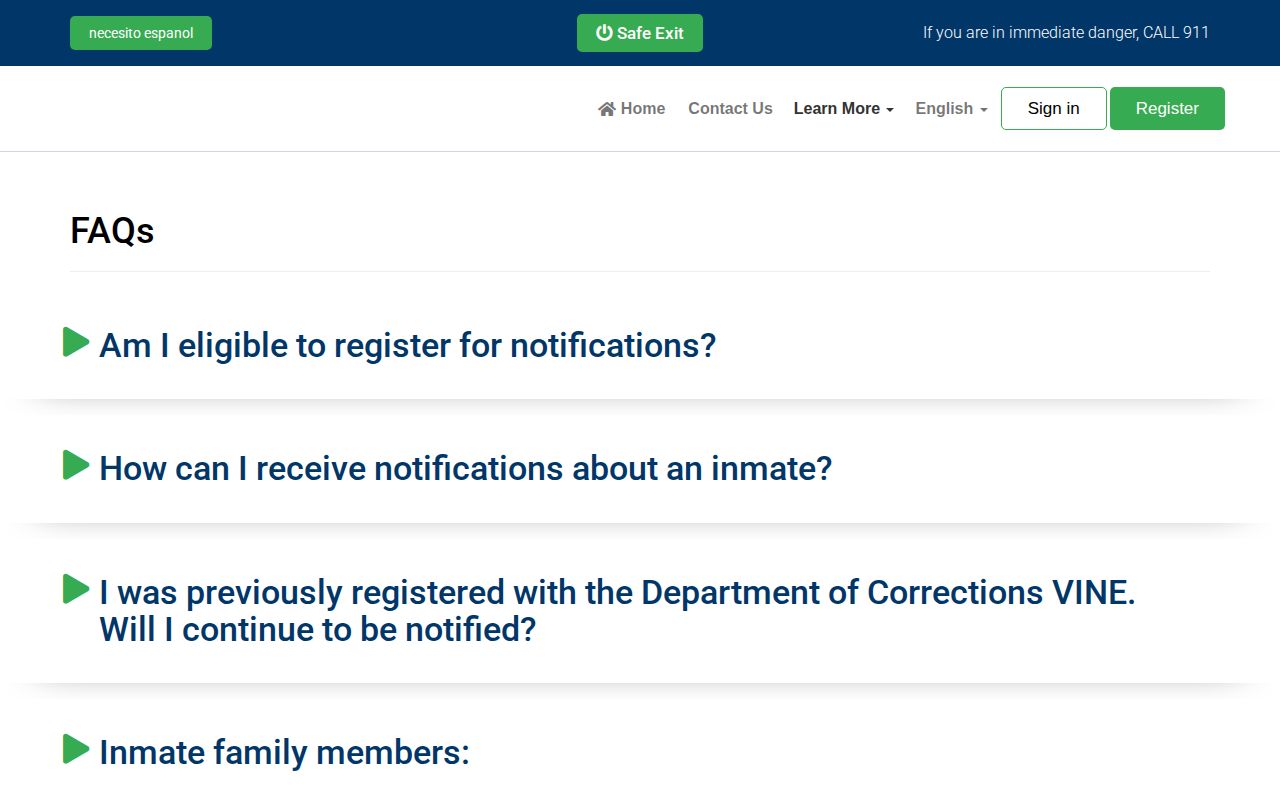 Virginia NAAVI and VINE notification boundary for a Page County inmate