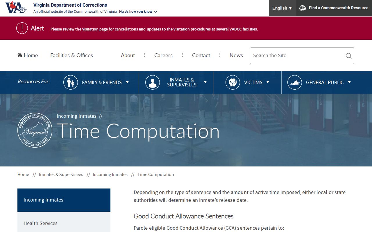 VADOC time computation for a Page County projected release date